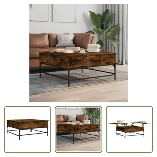 The Living Store stolik kawowy dąb wędzony 95x95x45 cm materiał drewnopochodny i metal - Ławy i stoliki kawowe - miniaturka - grafika 1