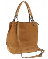 Torebki damskie - Torebka damska shopper worek zamsz elegancka lekka duża torba S396 Brązowa - miniaturka - grafika 1