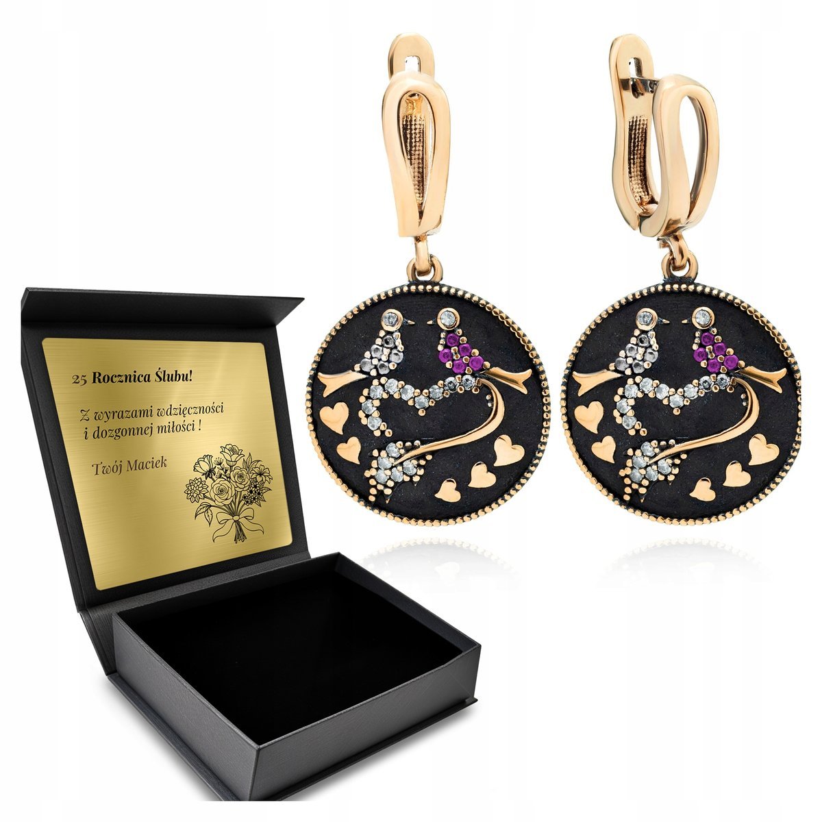 Kolczyki Srebrne 925 Cyrkonie Biżuteria Miłości Dla Kobiety + Grawer