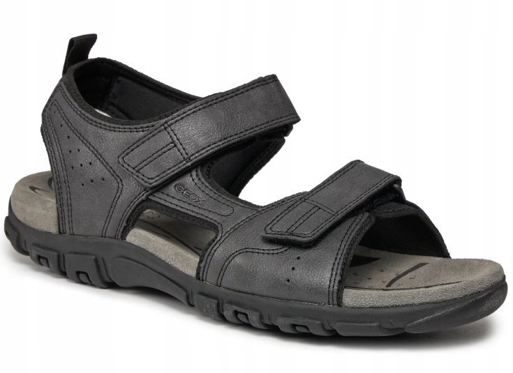 GEOX SANDAŁY MĘSKIE ZE SKÓRĄ SZARE NA RZEPY 45 JJE