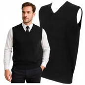 Moda i Uroda OUTLET - Kamizelka Męska Dzianinowa Czarna w Serek Sweterkowa Bezrękawnik 5XL - miniaturka - grafika 1
