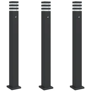 vidaXL Zewnętrzne lampy stojące, z czujnikami, 3 szt., czarne, 110 cm - Lampy ogrodowe - miniaturka - grafika 1
