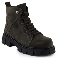 Botki damskie - Skórzane botki damskie zamszowe khaki D&A S.Barski Premium Collection JC52-884 - miniaturka - grafika 1