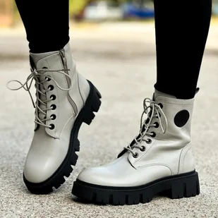 Szare botki damskie na traperze Sergio Leone Tr758 - Botki damskie - miniaturka - grafika 1