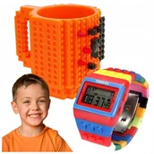 Kubki dla dzieci - KUBEK KLOCKOWY DUŻY 350ML + KLOCKOWY CYFROWY ZEGAREK DLA DZIECKA REGULOWANY - miniaturka - grafika 1