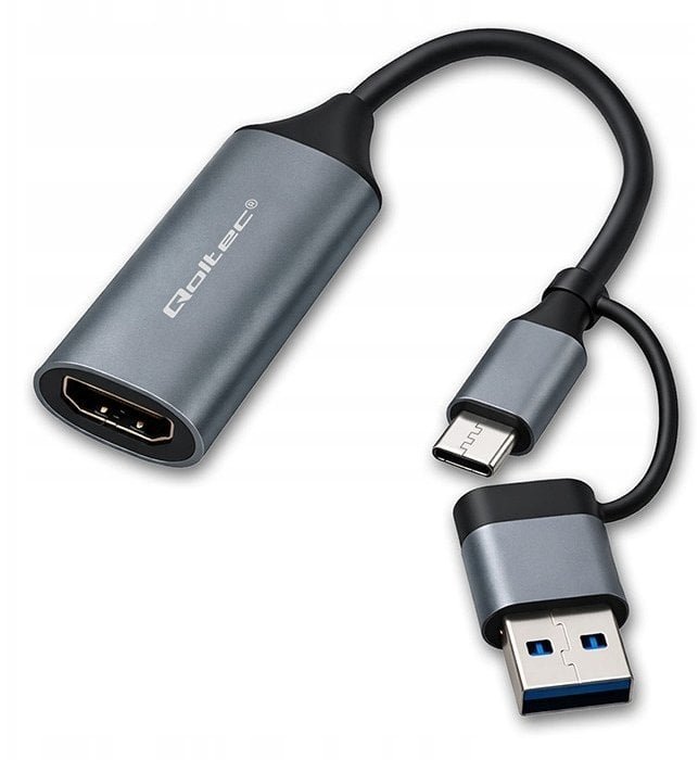 Kabel adapter Qoltec USB-C USB-A HDMI 4K 30Hz Aluminium
