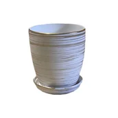 Donice - Doniczka Classic wysoka 19 cm ceramiczna biało-złota z podstawką - miniaturka - grafika 1