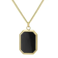 Naszyjniki męskie - Elegancki naszyjnik męski złoty nieśmiertelnik z czarnym agatem na łańcuszku - Manoki - miniaturka - grafika 1