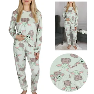 DISNEY Baby Yoda Damska, jasnozielona piżama z długim rękawem, welurowa XL - Piżamy damskie - miniaturka - grafika 1