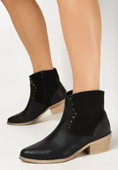 Botki damskie - Czarne Botki Kowbojki z Nitami Penthasia - miniaturka - grafika 1