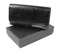 Portfele - Portfel Damski Skórzany Lakierowany GREGORIO Długi Z Suwakiem Lakierowany GF-110 CZARNY RFID 17 x 9 x 4 [cm] - miniaturka - grafika 1