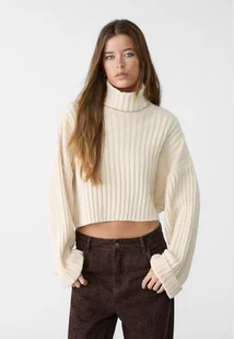 Stradivarius Dzianinowy sweter z golfem Beżowy L - Swetry damskie - miniaturka - grafika 1
