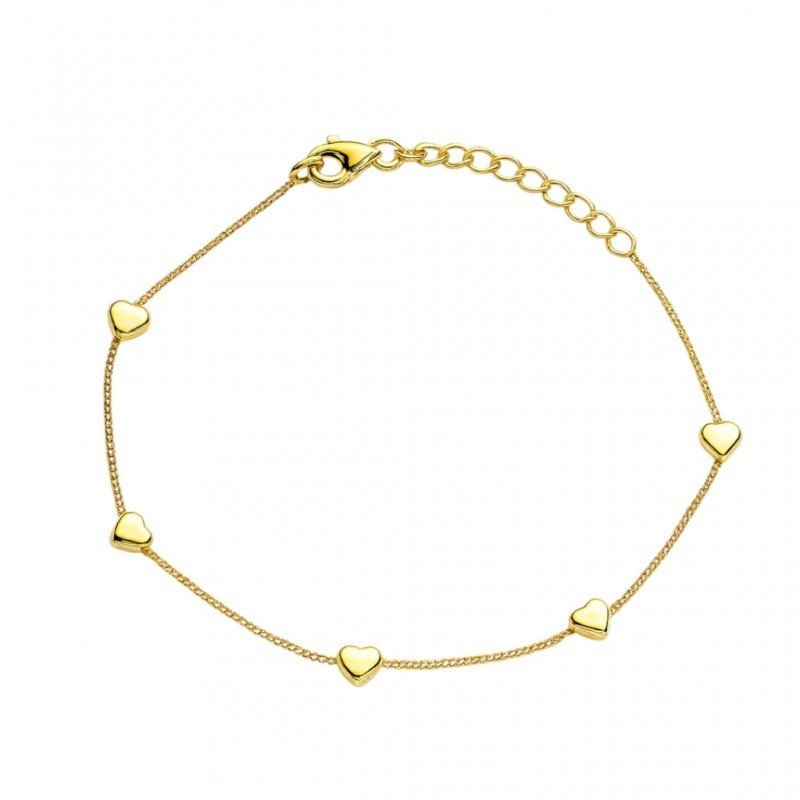 Bransoletka na rękę stal chirurgiczna pozłacana 14k złotem, serduszka BST1593