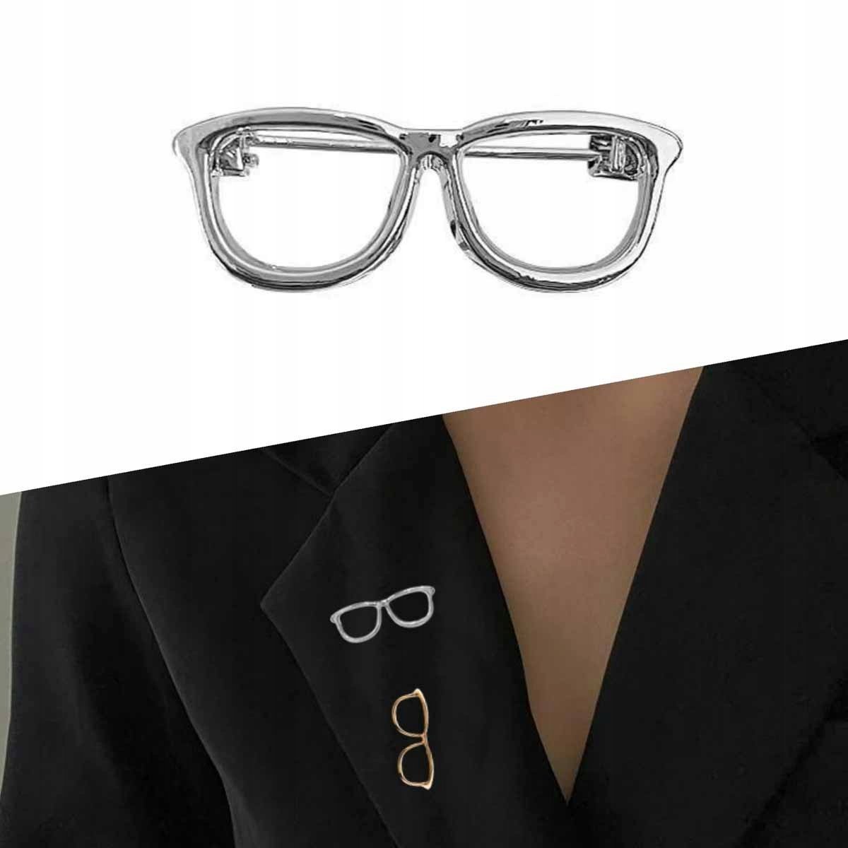 ekskluzywna BROSZKA ozdoba do ubrań srebrne OKULARY elegancka BIŻUTERIA