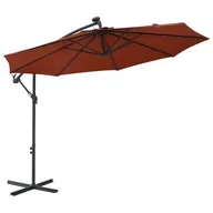 Parasole ogrodowe - vidaXL Parasol wiszący z LED i stalowym słupkiem terakota 313781 - miniaturka - grafika 1