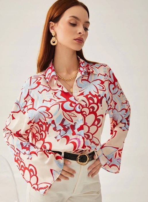 SHEIN WZORZYSTA DAMSKA KOSZULA SATYNOWA 34 V3W