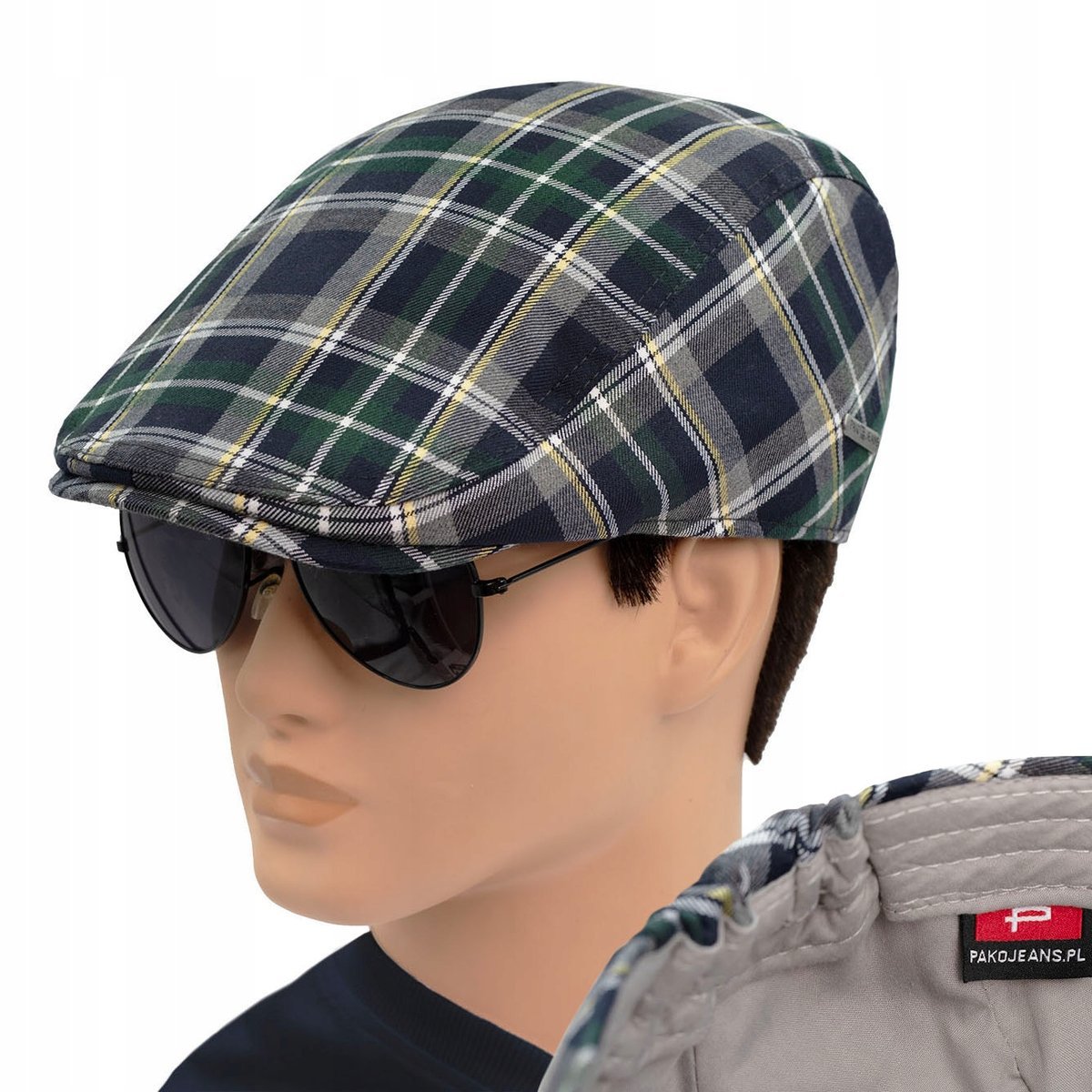 KASZKIET Męski Czapka PREMIUM Szkocka Krata Bawełniany GRANATOWY Pako Jeans