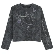 Bluzki dla dziewczynek - Cool Club, Bluzka dziewczęca z długim rękawem, crop top, czarna - miniaturka - grafika 1