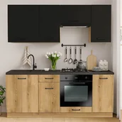 Meble kuchenne - Zestaw Mebli Kuchennych MODERN 200 cm Dąb Evoke/Czarny Loftowy - miniaturka - grafika 1
