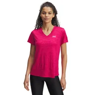 Koszulki i topy damskie - Damska Koszulka z krótkim rękawem UNDER ARMOUR TECH SSV- TWIST 1384227-681 – Bordowy - miniaturka - grafika 1