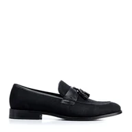 Półbuty męskie - Męskie mokasyny z chwostami czarne - miniaturka - grafika 1