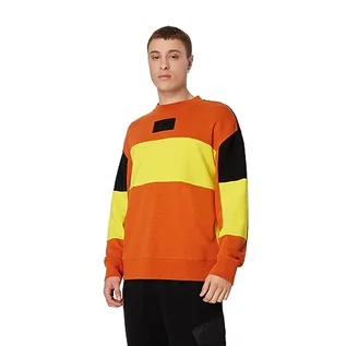 Bluzy męskie - Armani Exchange Męska bluza bawełniana French Terry Colorblock, pomarańczowy/żółty, XXL - grafika 1