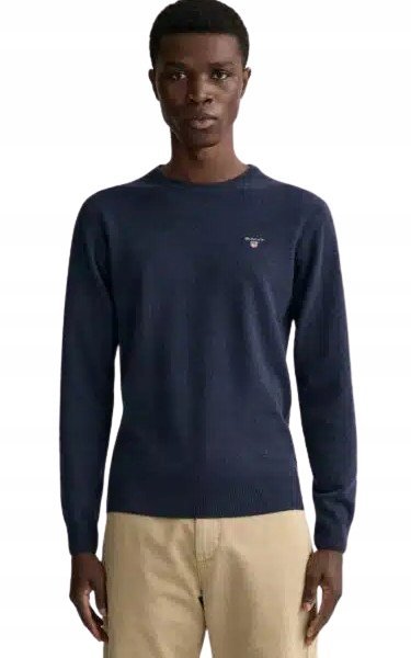 GANT SUPERFINE LAMBSWOOL SWETER MĘSKI GRANATOWY Z WEŁNY XL 1JSE