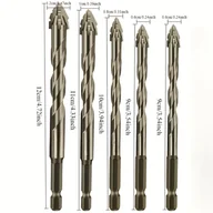 Inne - TEMU Zestaw 5 sztuk wiertel z karbidu z ząbkami piłkowymi, trzpienie sześciokątne z 4 zębami, wiertło do suchości do płytek ceramicznych, żeliwa, - miniaturka - grafika 1