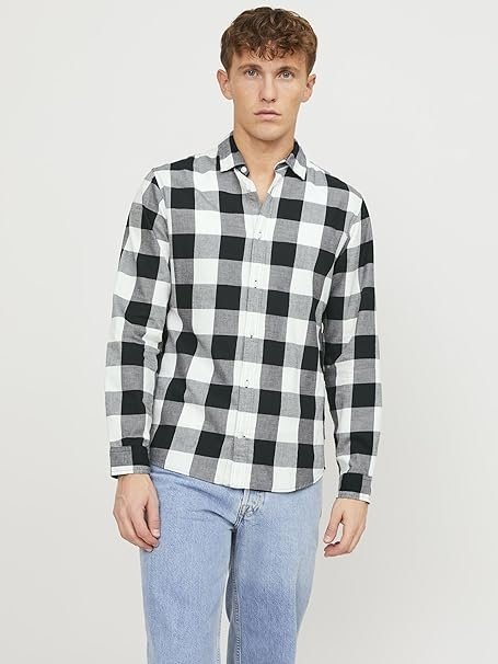 JACK&JONES KOSZULA W KRATKĘ BIAŁO-CZARNA MĘSKA XL 16FA