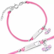 Pamiątka Pierwszej Komunii Świętej - Srebrna Bransoletka 925 Sznurkowa ID Motylek SREDUSZKO Grawer - miniaturka - grafika 1