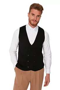 TRENDYOL MAN Męska kamizelka z dekoltem w serek, jednokolorowa, Slim Sweater, czarna, M, czarny, M - Garnitury - miniaturka - grafika 1