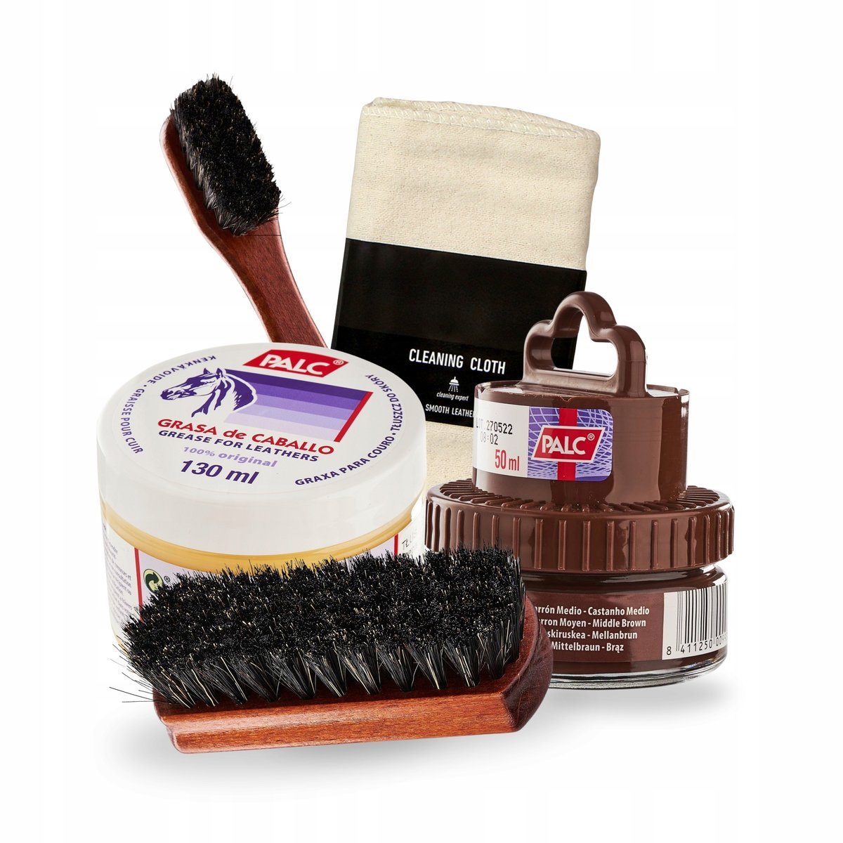 Pasta Średni Brąz z Tłuszczem i Akcesoria do Butów Palc Zestaw 5w1