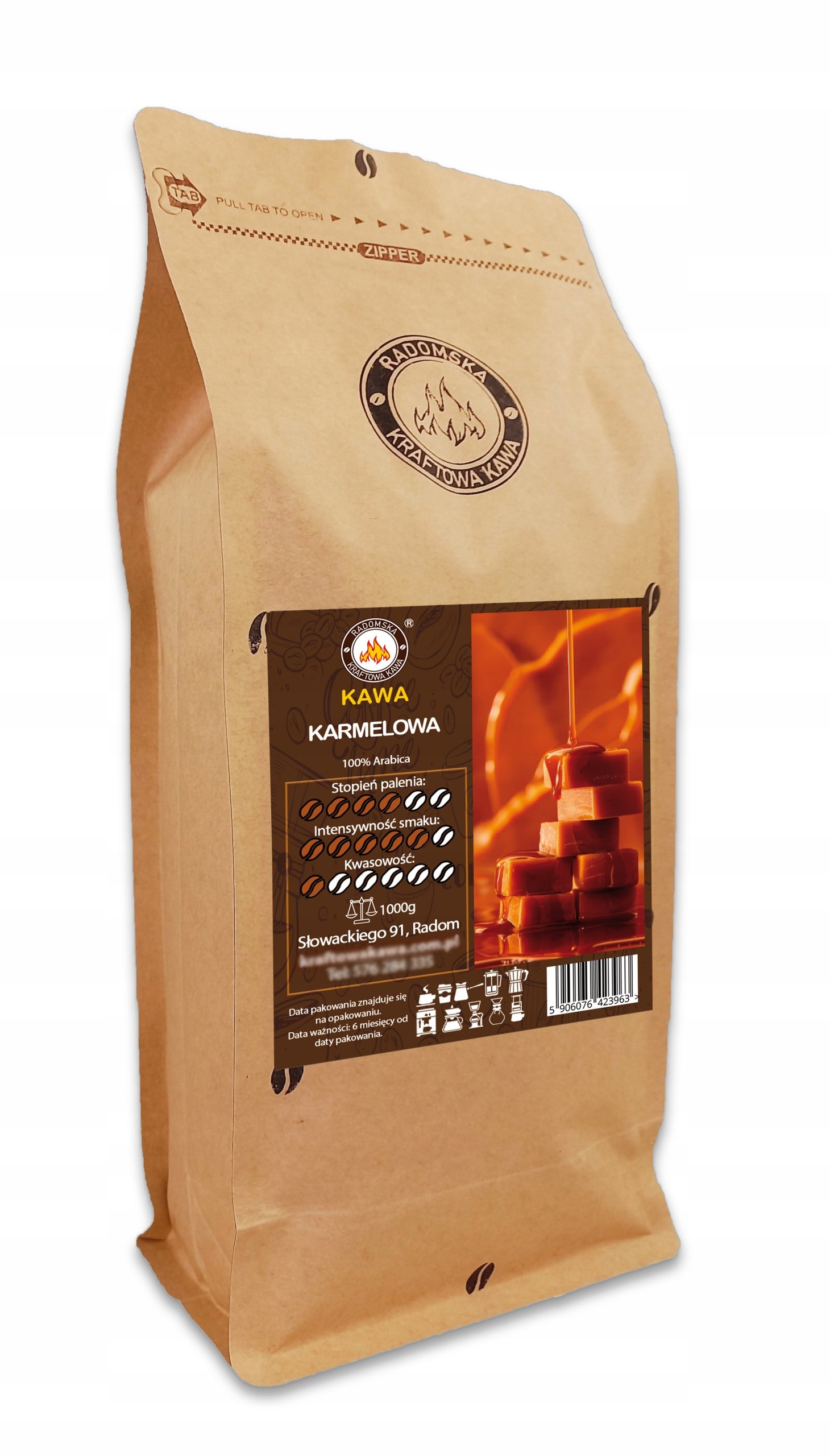 Kawa smakowa Karmelowa 1000g Arabica 100% Słodka, delikatna