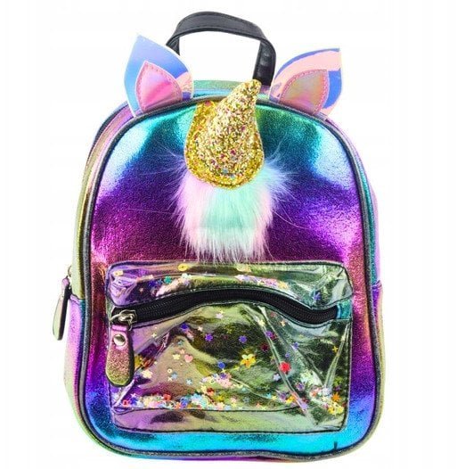 Plecak Dziecięcy Z Rogiem Jednorożca Ruchome Konfetti Tęczowy 25cm 4,5L