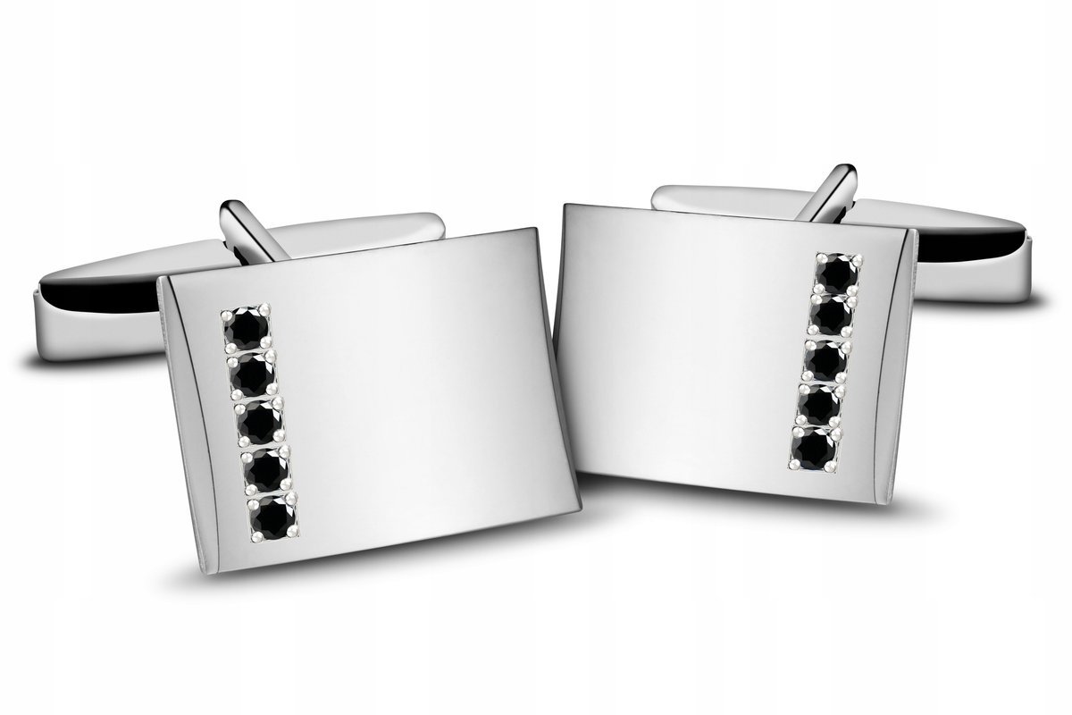 Spinki z czarnymi cyrkoniami, srebro próba 925