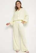 Komplety damskie - Żółty Muślinowy Komplet z Bawełny o Kroju Oversize Koszula i Szerokie Spodnie Ziselia - miniaturka - grafika 1