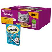 Mokra karma dla kotów - WHISKAS saszetki z drobiem 80x85g+dreamies - miniaturka - grafika 1