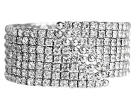 Bransoletki - Elegancka bransoletka z białymi cyrkoniami szeroka sprężynka bangle - miniaturka - grafika 1