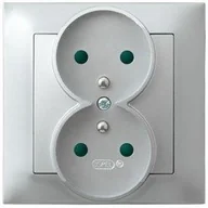 Gniazdka elektryczne - Ospel Gniazdo ścienne IMPRESJA Podwójne z/u z przesłonami srebro GP-2YZP/18 - miniaturka - grafika 1