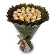 Zestawy upominkowe - Słodki bukiet zielony i złoty ze słodyczy Ferrero Rocher (25 szt) Prezent na 25 urodziny - miniaturka - grafika 1
