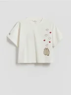 Koszulki dla dziewczynek - Reserved - Bawełniany t-shirt Pusheen - złamana biel - miniaturka - grafika 1