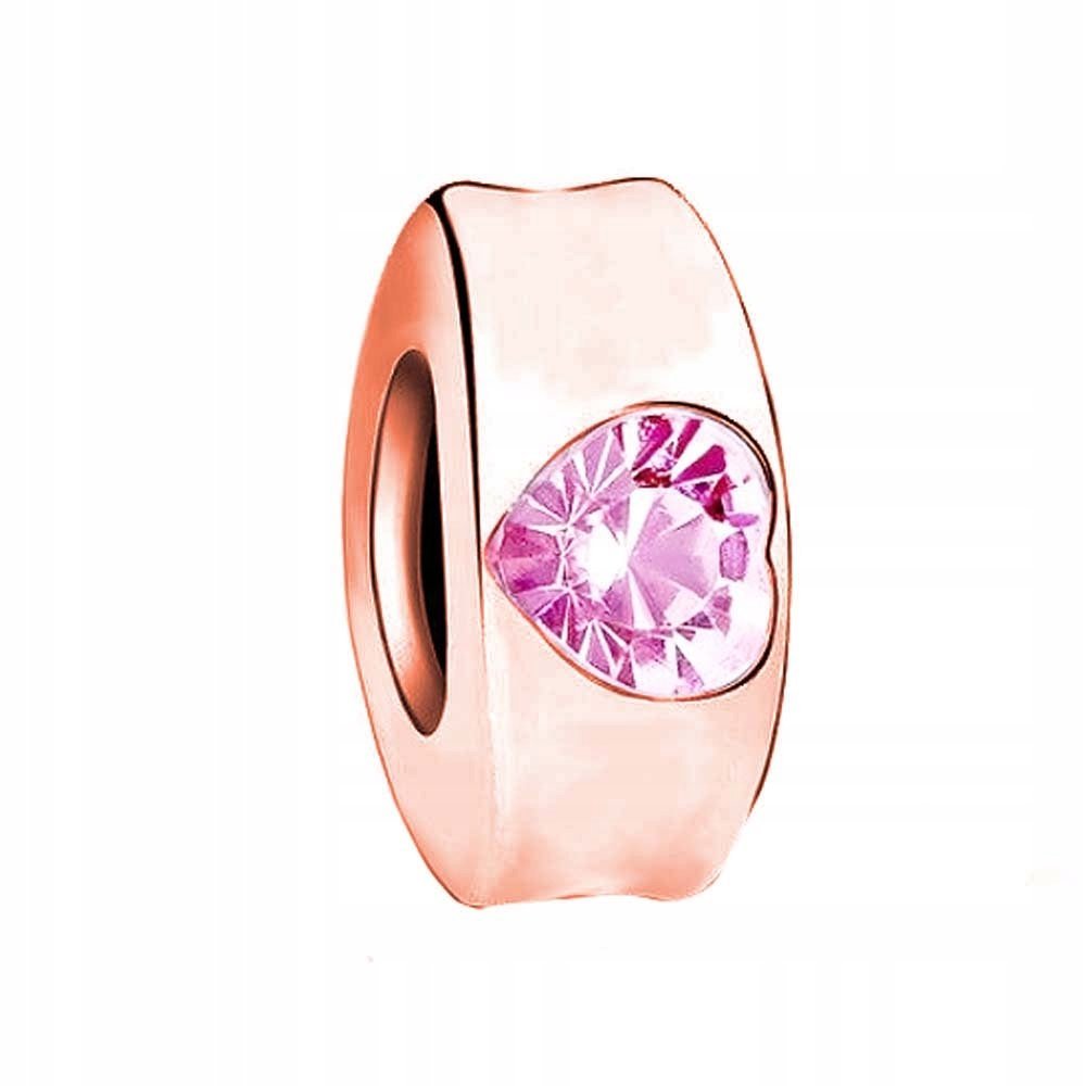 Charms Pozłacany Serce Różowa Cyrkonia Kryształ Koralik Beads SREBRO 925