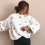 Swetry damskie - TEMU Elegancki sweter damski z nadrukiem - bluzka z długim rękawem i okrągłym dekoltem, luźny krój, na każdą porę roku, od stylizacji casual do - miniaturka - grafika 1