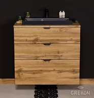 Szafki łazienkowe - Szafka łazienkowa z czarną umywalką nablatową dąb naturalny 80 cm Victa Gante - miniaturka - grafika 1