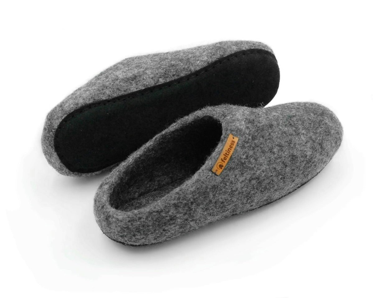 Feltiness, Natural Dark, kapcie wełniane z podeszwą 45-46 (28cm)