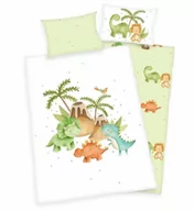 Pościel dla dzieci - Pościel 100x135 Dino dinozaury biała seledynowa dziecięca do łóżeczka H23 - miniaturka - grafika 1