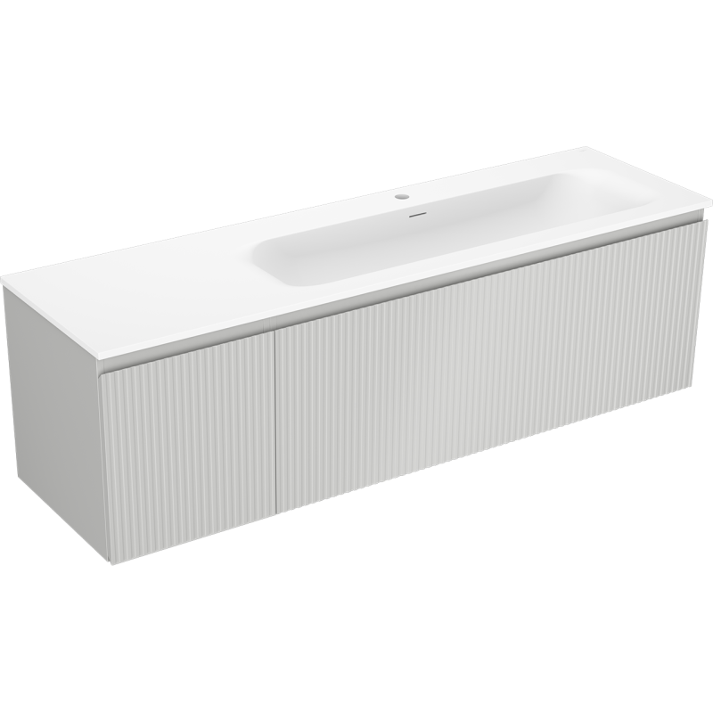 Mexen Rivel szafka łazienkowa 160 cm z umywalką Vela prawą, 1S, 1D, ryflowana, szara mat/biała mat - 91A23-16047-3-BBFF62-W23P01