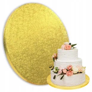 Podkład złoty pod tort ciasto dekoracja urodziny okrągły 25cm podkładka - Dodatki do ciast w proszku - miniaturka - grafika 1