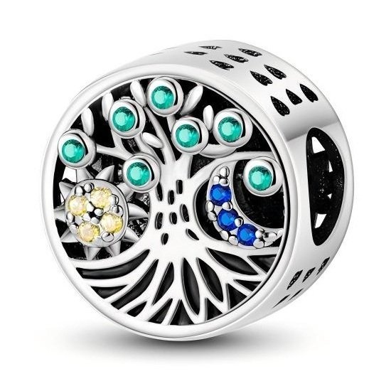 Zawieszka Charms SREBRO 925 Koralik Drzewo Życia Słońce i Księżyc