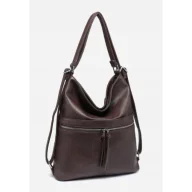 Torebki damskie - Stylowa Brązowa Torebka Damska Worek Shopper 2w1 Plecak LUIGISANTO - miniaturka - grafika 1